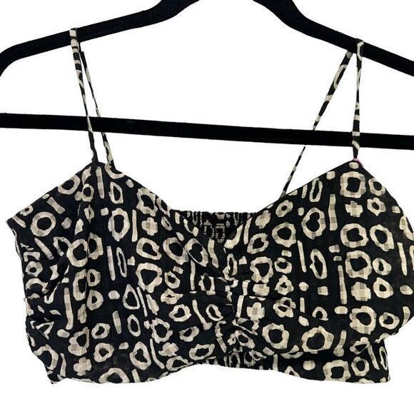 NWT Alexis Abstract Print Smocked Back Lined Bambi Cropped Top Black Size XS - Picture 5 of 11